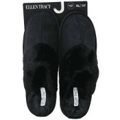 Wholesale - S-XL WOMEN BLK MICROSUEDE SLIPPER W/FAUX FUR COLLAR C/P 18